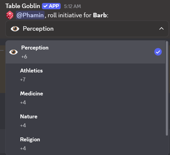 Rolling initiative from a dropdown